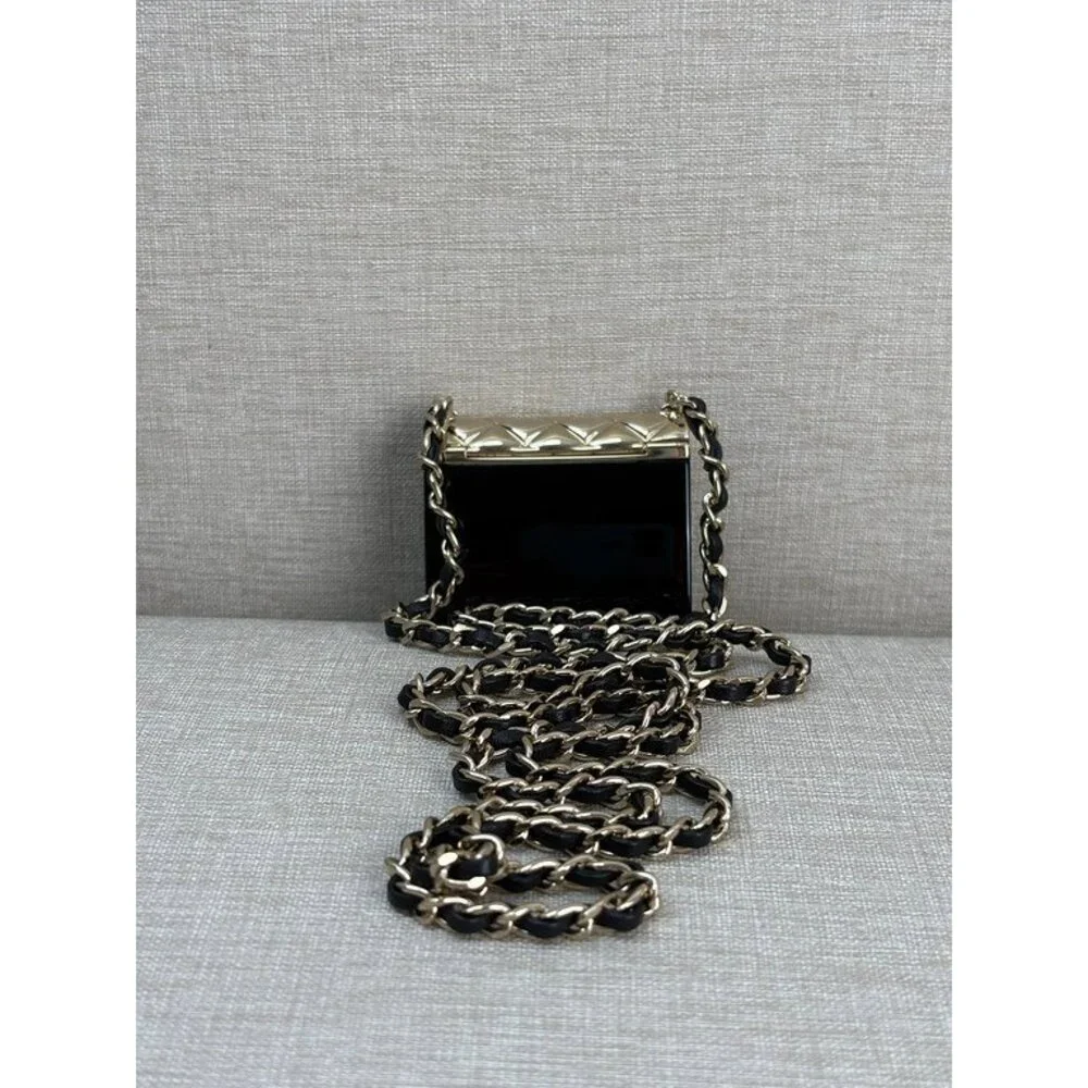 CHANEL Gold/Black Metal Mini Classic Pendant SHW